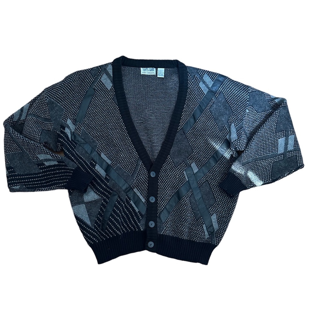 Vintage City Streets men’s black and gray cardigan sweater. Size Large.